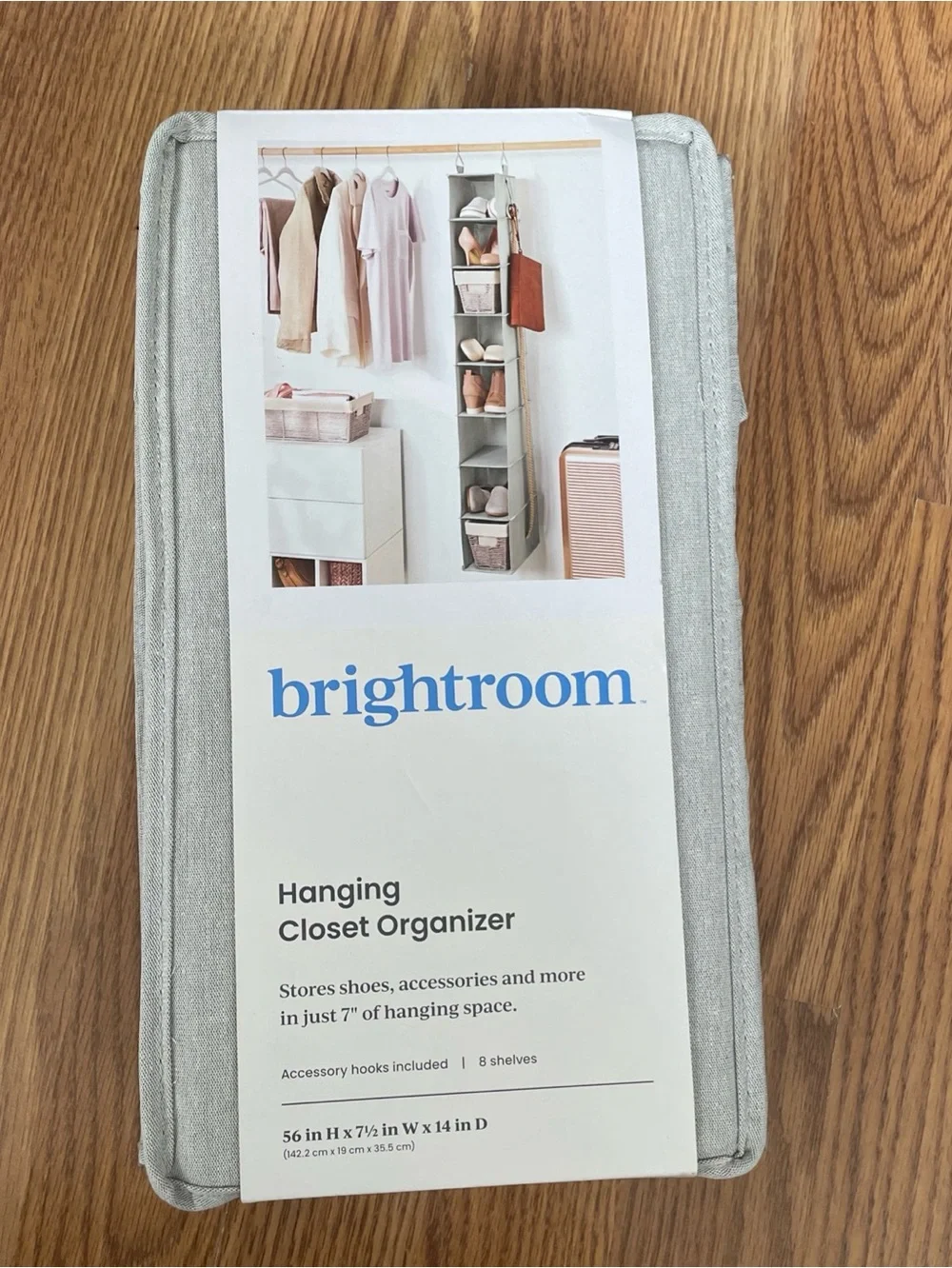 Brightroom 8 Shelf Hanging Closet Organizer Gray with Accessory Hooks 56